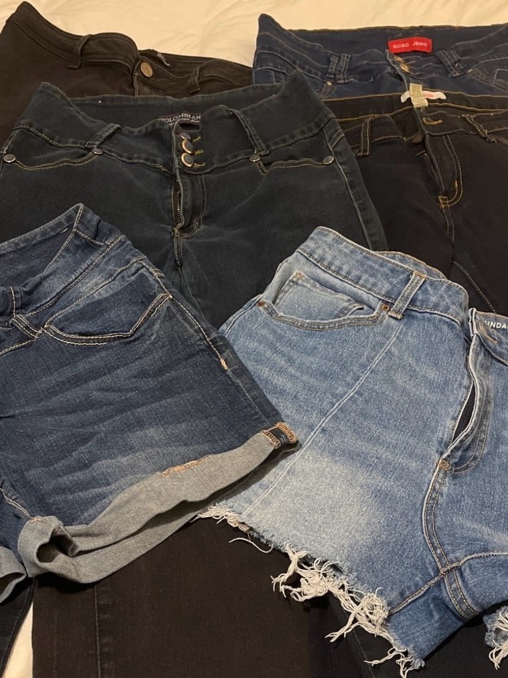 Closet cleaning stretch denim pants and shorts